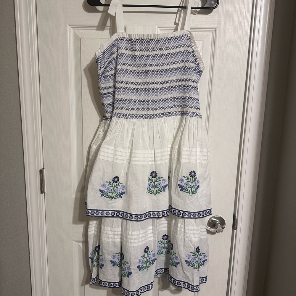 Draper James White and Blue Striped Floral Dress